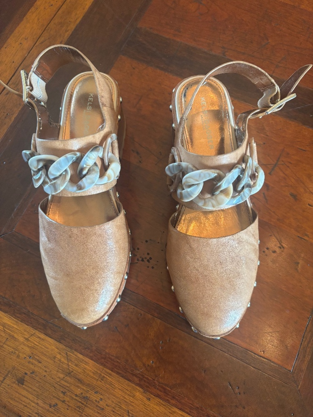 Leather Chain Studded Clogs